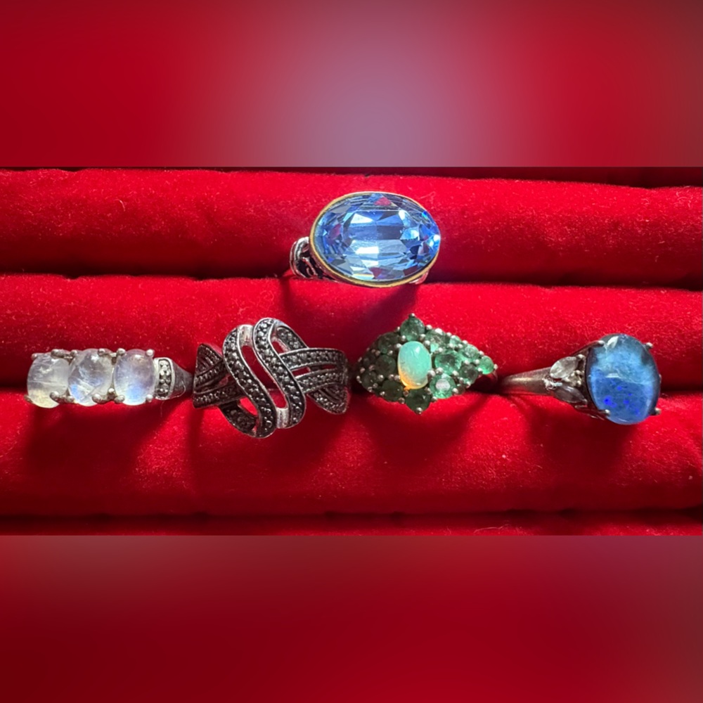 Ring Lot. Moonstone, Marquesses, Opal and Emerald, and Topaz